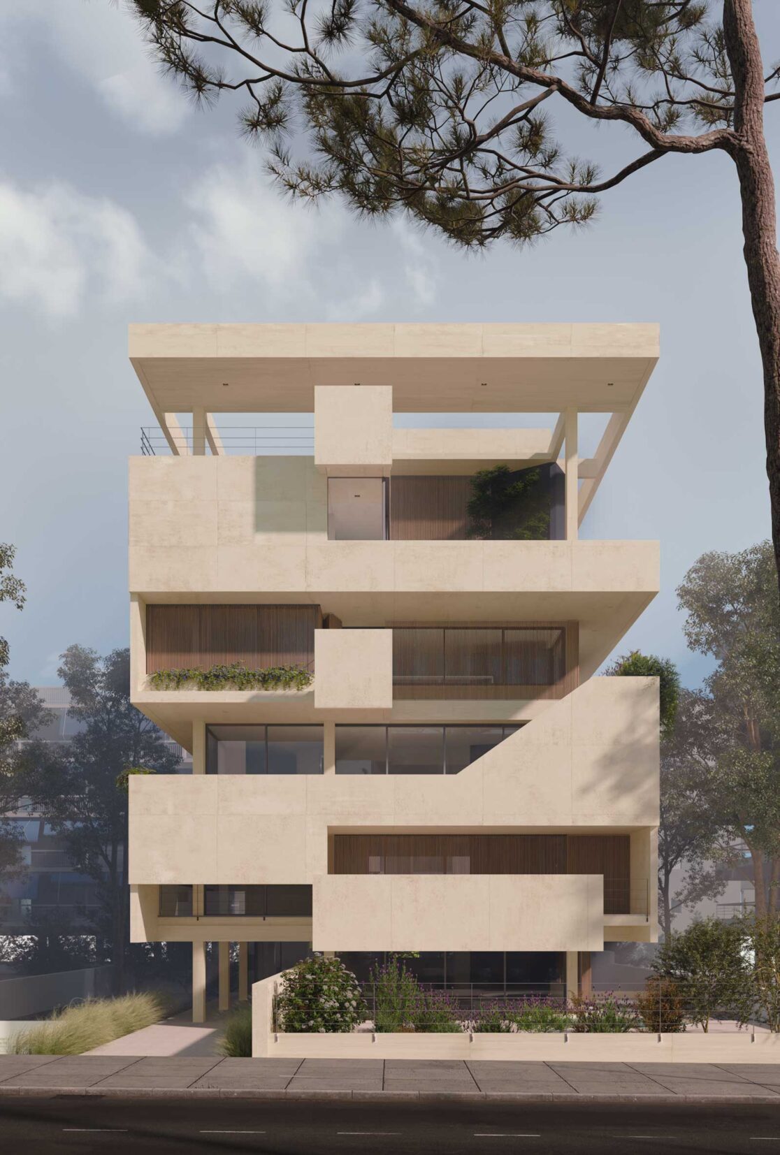 ArchEnnea proposal for a new apartment building in southern suburbs of Athens: Street view